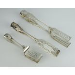 Three pairs of silver plated lily pattern servers