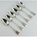 Six Old English pattern table silver spoons with engraved monogram, George IV, London 1826 and 1828,