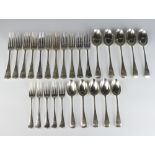 A Victorian canteen of silver Old English cutlery comprising 5 tablespoons, 5 dessert spoons, 11