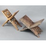 A carved hardwood folding koran stand 25cm h x 35cm w x 21cm d together with a ditto pierced and