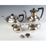 A silver plated 4 piece tea set with ebony mounts