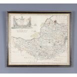 Robert Morden, map of Somersetshire with coloured detail 36cm x 43cm
