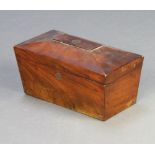 A 19th Century mahogany tea caddy of sarcophagus form with hinged lid 13cm x 27cm x 14cm