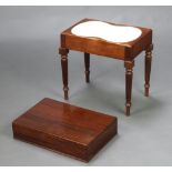 A Victorian rectangular mahogany bidet complete with china liner, raised on turned and reeded