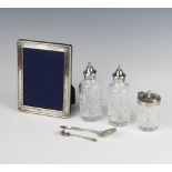 A 925 standard rectangular photo frame 15cm x 11cm, 3 mounted jars and 2 spoons