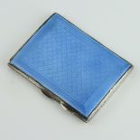 A lady's silver engine turned and blue guilloche enamelled cigarette case, Birmingham 1929, 8cm, 116