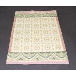 A cream, pink and green ground Kashmiri wool stitch work floral patterned panel 201cm x 143cm