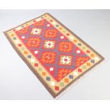 A red, tan and white ground Maimana Kilim rug 157cm x 106cm