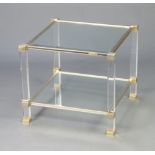 A mid-Century Pierre Vandel square perspex, plate glass and gilt metal 2 tier lamp table 51cm h x