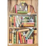 Deborah Jones 1921-2012, oil on canvas "The Small Crowded Bookshelves" 60cm x 40cm This lot is in