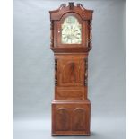 A 19th Century 8 day striking longcase clock the 36cm painted arch dial with Roman numerals,