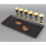 A 1930's rectangular Chinese lacquered cocktail set comprising tray decorated cockerels 43cm x