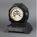 A Victorian 8 day striking mantel clock with Roman numerals, enamelled dial and visible