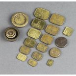 A George III weight marked DG58, 7 19th Century lozenge shaped pennyweight weights, 1,2 (x2), 3,4,