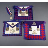 Two Masonic Royal Arch Grand Officer's aprons, an Eastern archipelago Royal Arch apron collar and