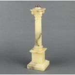 An alabaster table lamp base in the form of a reeded column with Corinthian capital 41cm h x 12cm