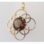 A 9ct yellow gold smoky quartz open pendant, 35mm, 6.2 grams