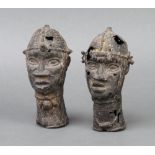 Two Benin bronze portrait busts 6cm x 5cm x 5cm Some holes and corrosion in places