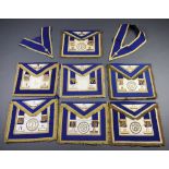 Seven Masonic Provincial Grand Officers full dress aprons together with 2 collars