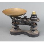 Victor, a pair of iron and brass domestic pan scales marked Victor England 18cm x 25cm x 9cm