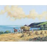 Allen King, oil on canvas signed "End of Cornish Harvest, The Nare Head South Cornwall" with