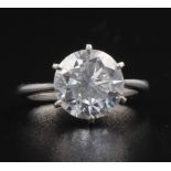 A fine white metal brilliant cut single stone diamond ring, approx. 3ct, in a 6 claw setting,