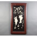 Early 20th Century Japanese lacquered panel, the bone decoration with figures beneath a tree,