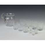 A cut glass water jug 15cm, 4 large tumblers, 3 small tumblers, a small sherry glass and 2 liqueurs