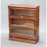 A mahogany 3 tier Globe Wernicke style bookcase, the base fitted a drawer, 106cm h x 86cm w x 30cm d