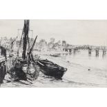 Charles John Watson (1846-1927) etching, "The Thames at Chelsea" 19cm x 29cm