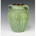 T W Lemon for Wesuma ware, a 1930's pottery 2 handled tapered oviform vase with inscribed rising sun
