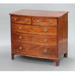 A 19th Century inlaid mahogany bow front chest of 2 short and 3 long drawers, raised on bracket feet