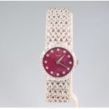 A lady's Piaget 18ct white gold cocktail watch with rhodochrosite dial, diamond 5 minute markers and