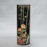 A 20th Century black lacquered chinoiserie style pedestal decorated bamboo and birds 91cm h x 31cm