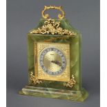 Elsinor, a Swiss 8 day timepiece with square gilt dial, silvered chapter ring, contained in an