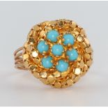 A yellow metal turquoise and mesh ring 4.8 grams gross