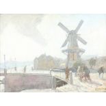 Josef Cassar (1953-), oil on canvas signed, Dutch scape with figures before a windmill, ex Christies