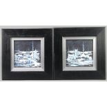 Alan King, oils on panel a pair signed, "Moonlight on Snow" and "South Devon" 11cm x 11cm with