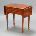 A Victorian style rectangular hardwood drop flap table, fitted 2 frieze drawers, raised on turned