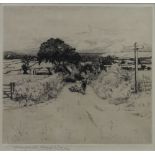 Margaret Kemp-Welch (1874-1968), etching signed, rural study with shepherd and flock in an extensive