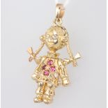 A 9ct yellow gold gem set articulated girl pendant 3.1 grams, 27mm