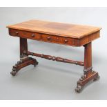 A William IV rosewood rectangular rosewood library table fitted 2 frieze drawers, raised on standard