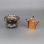 A Victorian copper hot water carrier 16cm x 30cm x 11cm together with an embossed copper thistle
