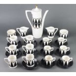 A Portmeirion coffee set designed by Susan Williams Annis, black diamond pattern, comprising
