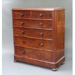 A Victorian mahogany chest of 2 short and 4 long drawers, raised on bun feet 137cm h x 121cm w x