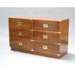Drexel, a 20th Century mahogany military style chest of 6 short drawers with brass countersunk