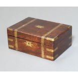 A Victorian rosewood and brass banded trinket box with hinged lid 15cm x 34cm x 35cm Cracked and
