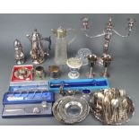 A silver plated cup and spoon and minor plated wares
