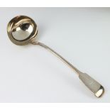 A Victorian silver fiddle pattern ladle with engraved monogram London 1846, 248 grams