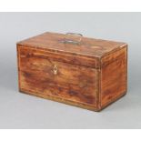 A Georgian inlaid and crossbanded mahogany twin compartment tea caddy with hinged lid and ivory